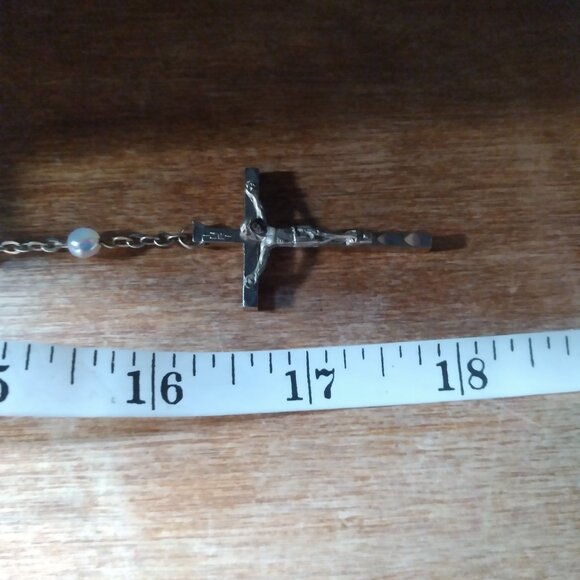 Vintage Rosary with Opaline Beads Silver Tone Metal Crucifix stamped Italy - Picture 8 of 8